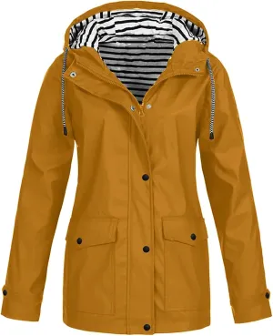 Rain Jacket Women Lightweight Raincoats Outdoor Waterproof Windbreaker Hooded Plaid Lined Trench Coat
