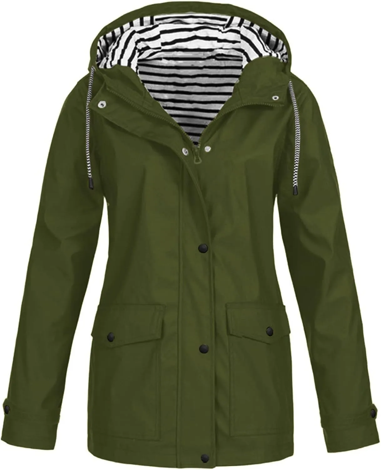 Rain Jacket Women Lightweight Raincoats Outdoor Waterproof Windbreaker Hooded Plaid Lined Trench Coat