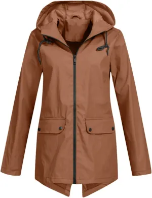 Rain Jacket Women Waterproof Hooded Windbreaker Long Rain Coat Lightweight Raincoats Travel Hooded Trench Coats
