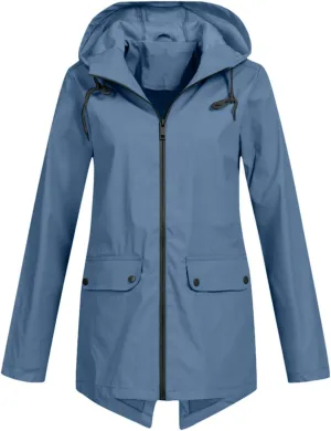 Rain Jacket Women Waterproof Hooded Windbreaker Long Rain Coat Lightweight Raincoats Travel Hooded Trench Coats