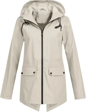Rain Jacket Women Waterproof Hooded Windbreaker Long Rain Coat Lightweight Raincoats Travel Hooded Trench Coats