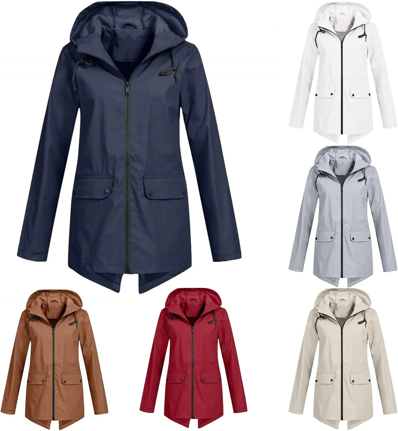 Rain Jacket Women Waterproof Hooded Windbreaker Long Rain Coat Lightweight Raincoats Travel Hooded Trench Coats
