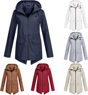 Rain Jacket Women Waterproof Hooded Windbreaker Long Rain Coat Lightweight Raincoats Travel Hooded Trench Coats