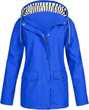 Rain Jacket Women Waterproof Windbreaker Rain Jacket Lightweight Striped Climbing Outdoor Hooded Coats Spring 2025