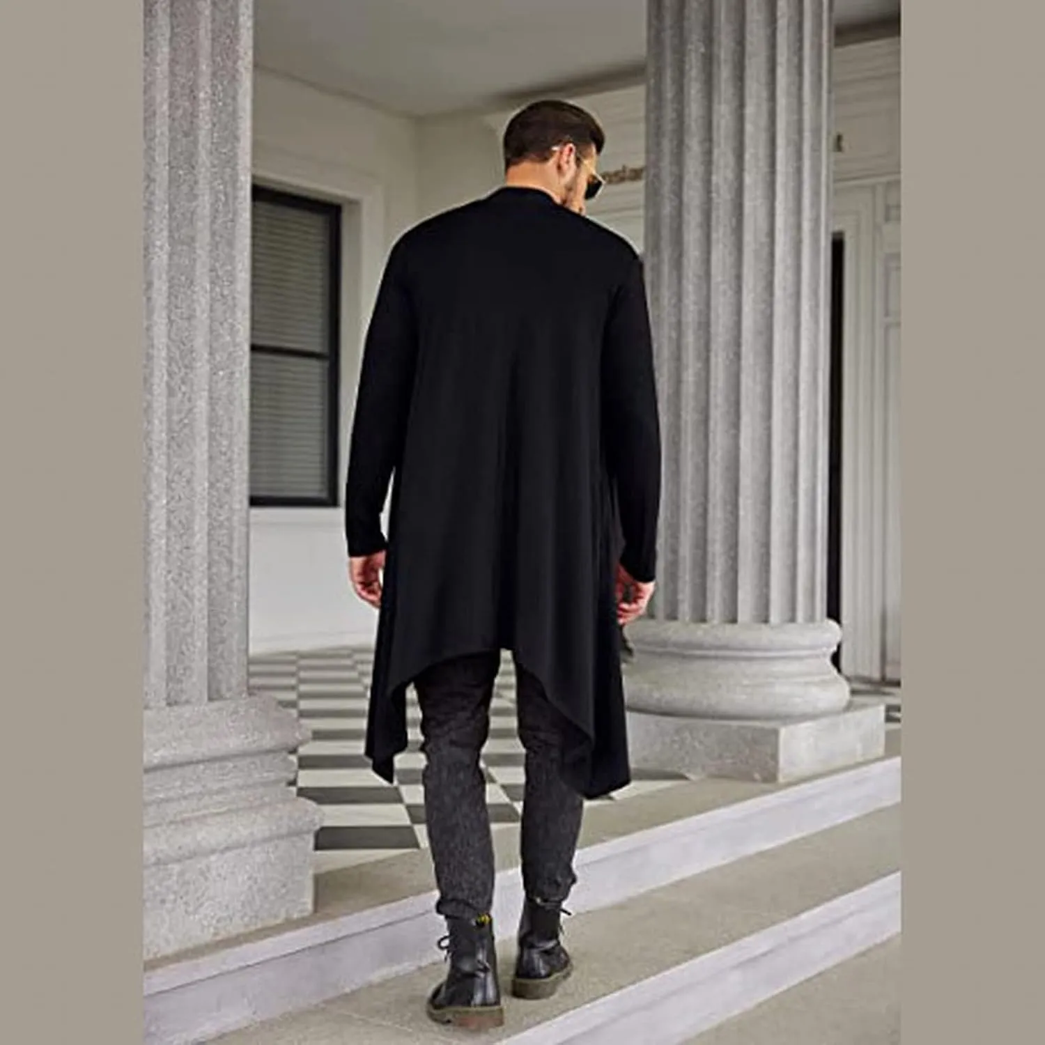 Rain Jackets For Men Solid Color Lengthened Jacket Lapel Splice Double Breasted Formal Outdoor Coats Para De