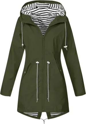 Rain Jackets for Women Windproof Waterproof Outdoor Lined Hooded Coats Fall Winter Warm Hiking Raincoat with Pockets
