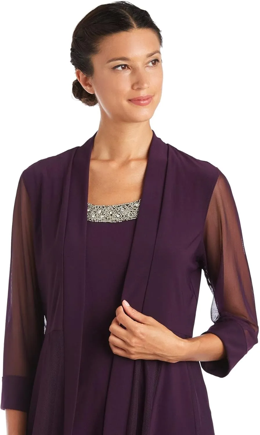R&M Richards Women's Beaded Neck 2 Piece Pant Set