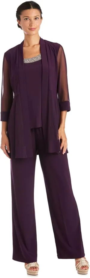 R&M Richards Women's Beaded Neck 2 Piece Pant Set
