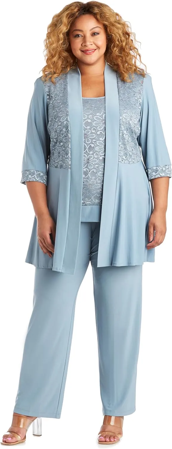 R&M Richards Women's Plus Size Lace Pant Set