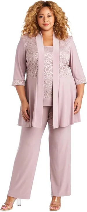 R&M Richards Women's Plus Size Lace Pant Set