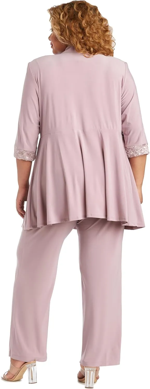 R&M Richards Women's Plus Size Lace Pant Set