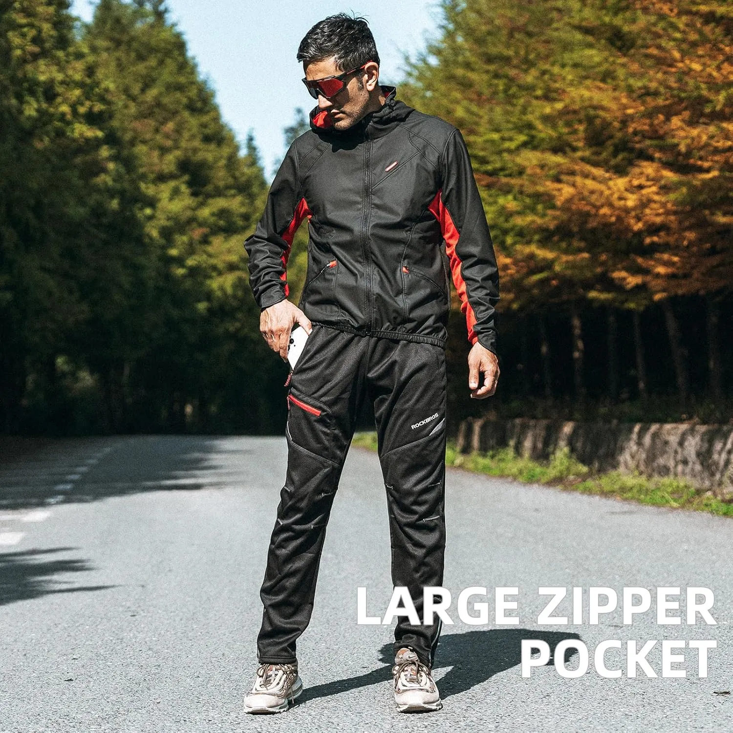 ROCKBROS Cycling Pants for Men Windproof Thermal Fleece Winter Athletic Bike Pants Cold Weather for Running Hiking