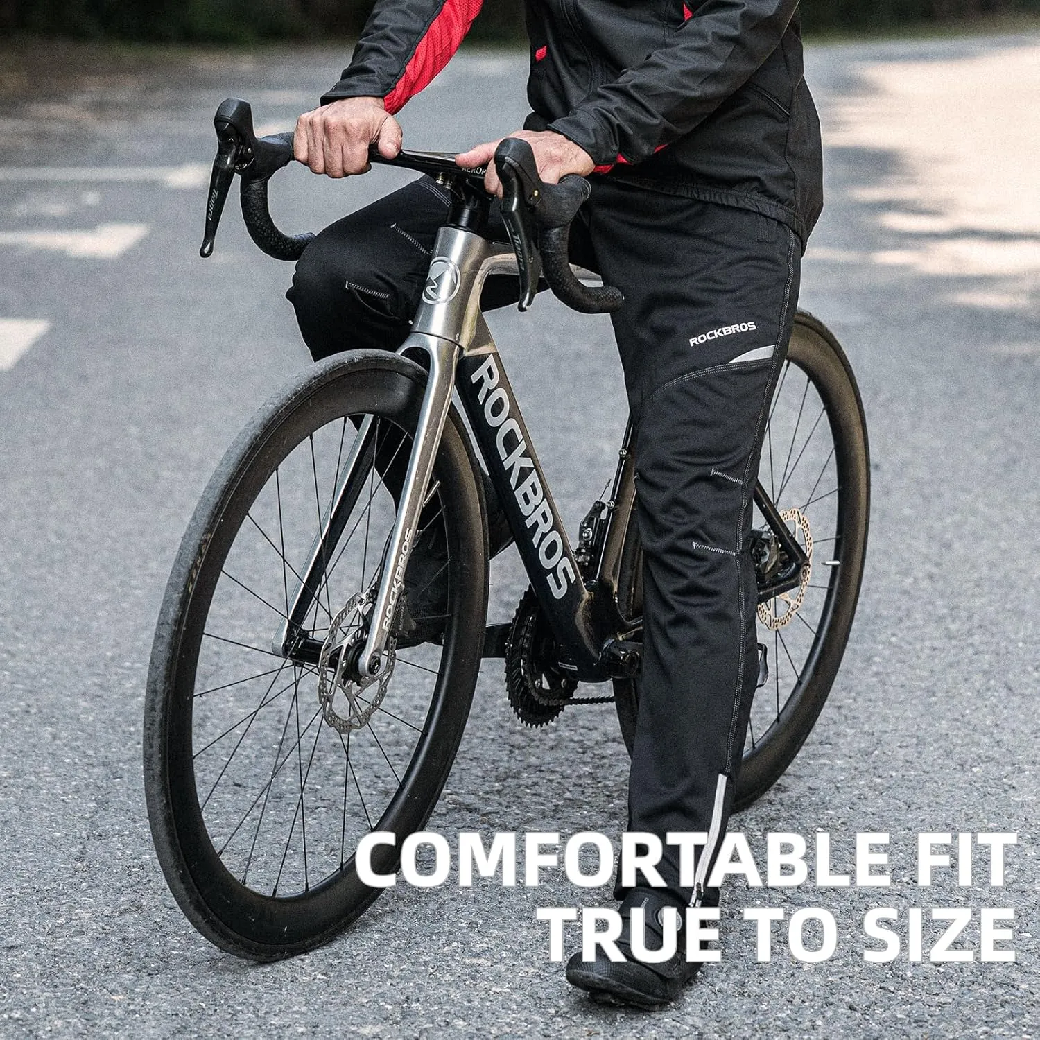 ROCKBROS Cycling Pants for Men Windproof Thermal Fleece Winter Athletic Bike Pants Cold Weather for Running Hiking