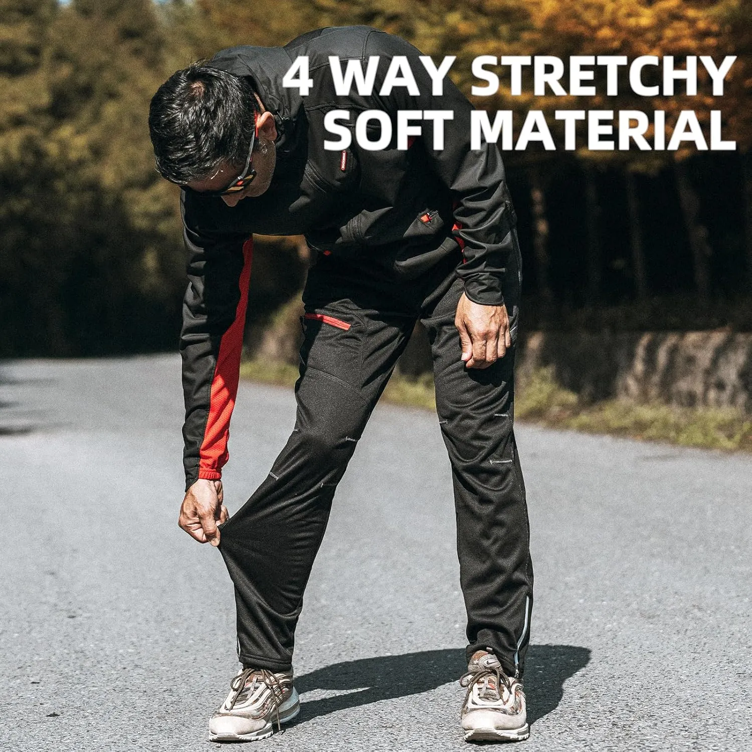 ROCKBROS Cycling Pants for Men Windproof Thermal Fleece Winter Athletic Bike Pants Cold Weather for Running Hiking