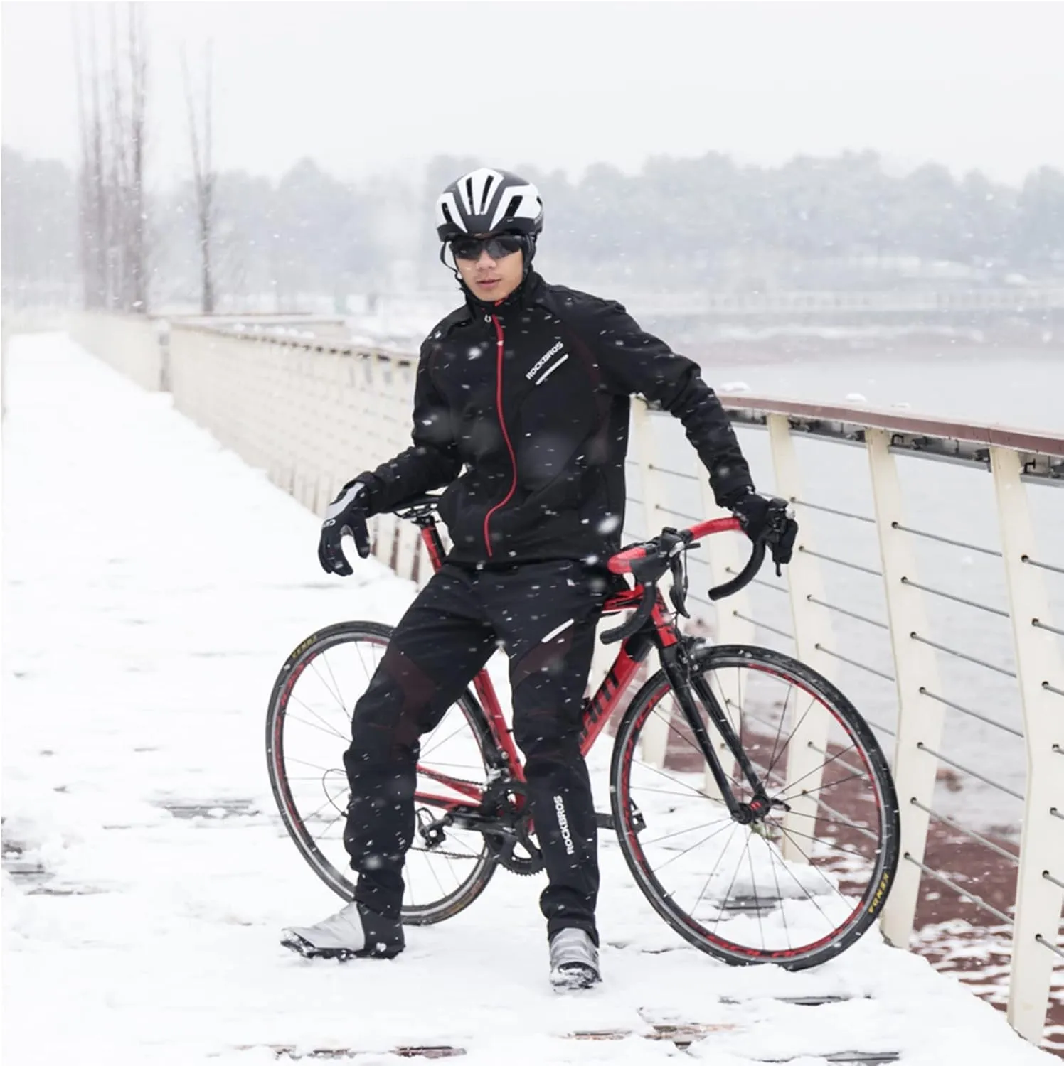 ROCKBROS Winter Cycling Pants Warm Ergonomics Men's Windproof Thermal Bicycling Pants Black