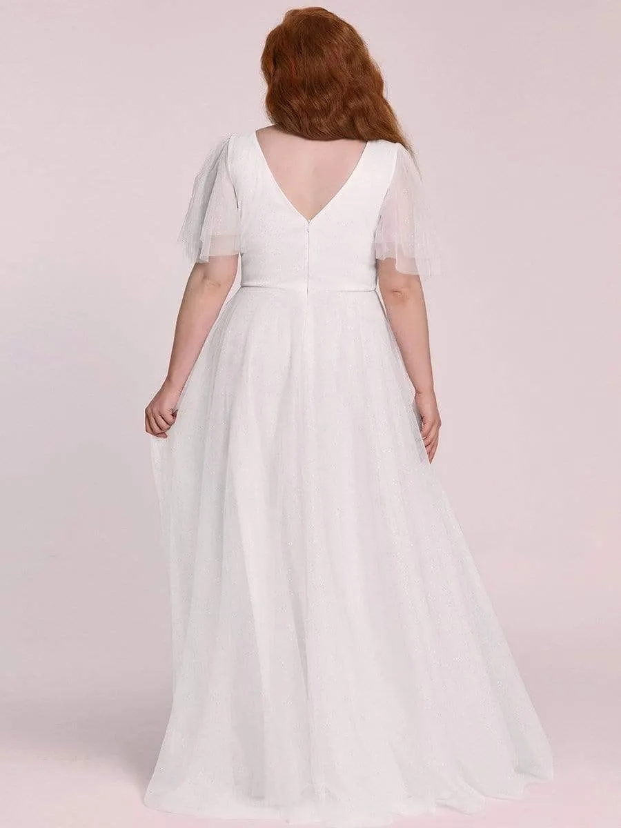 Romantic Plus Size Tulle Evening Dress with Deep V Neck