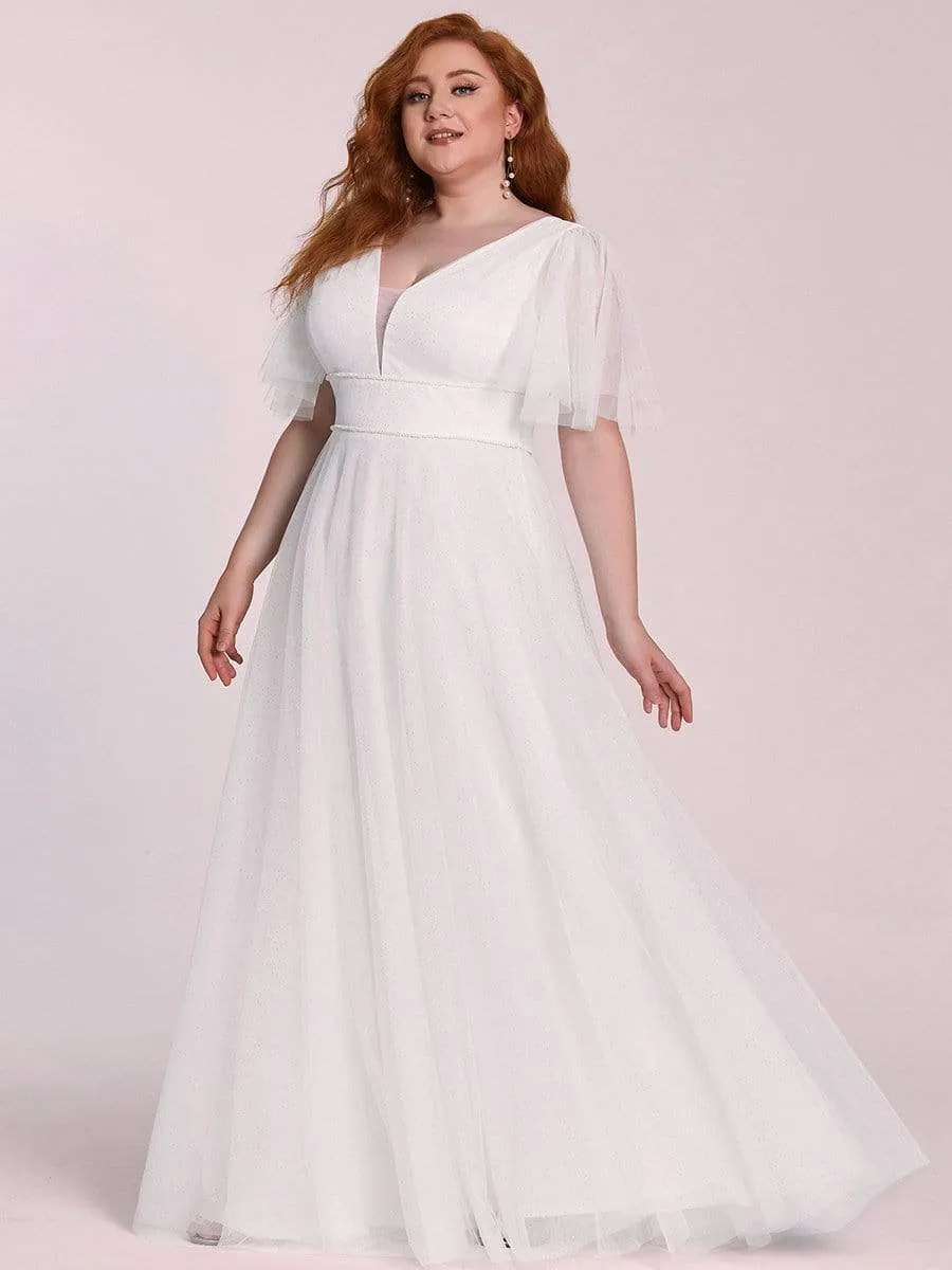 Romantic Plus Size Tulle Evening Dress with Deep V Neck