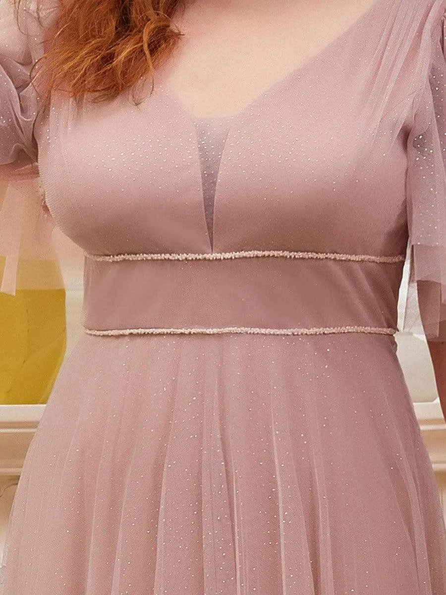 Romantic Plus Size Tulle Evening Dress with Deep V Neck
