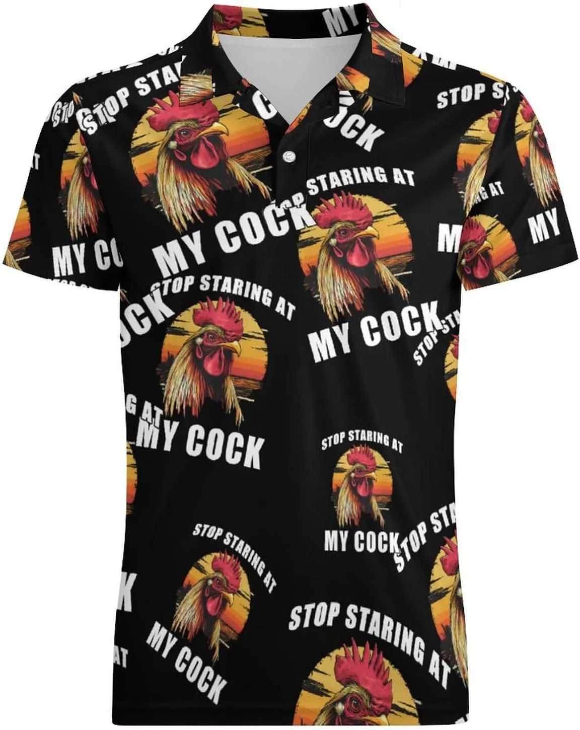 Rooster Stop Staring At My Cock Men's Polo-Shirt Regular-Fit Short Sleeve Sports Quick Dry Golf Tennis T-Shirt