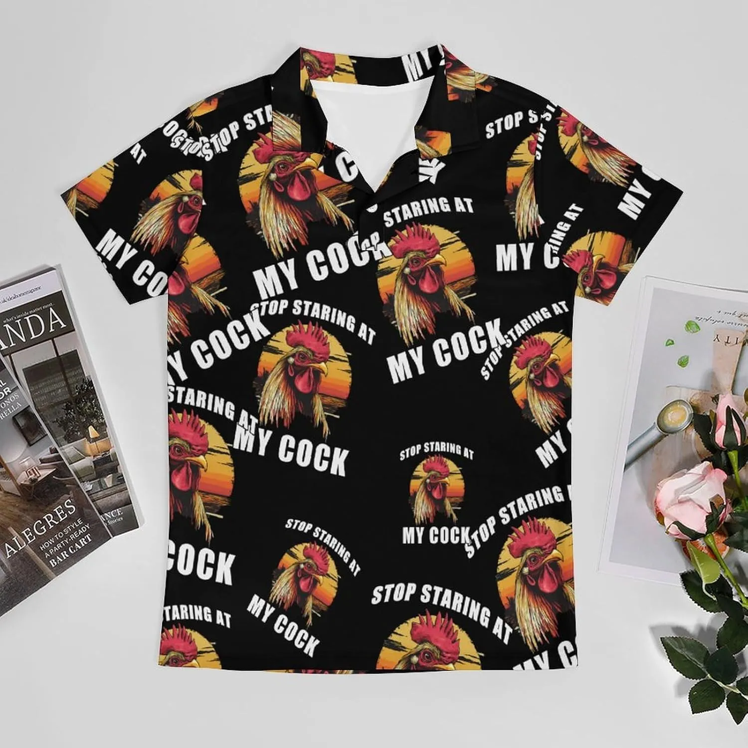 Rooster Stop Staring At My Cock Men's Polo-Shirt Regular-Fit Short Sleeve Sports Quick Dry Golf Tennis T-Shirt