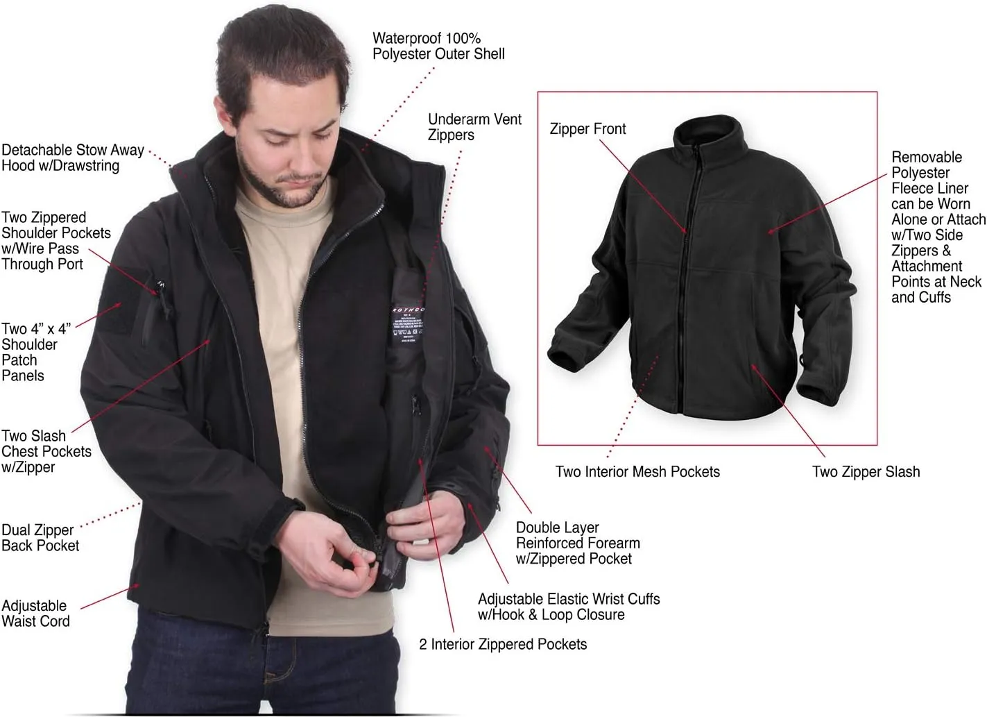 Rothco 3-in-1 Spec Ops Soft Shell Jacket - Ultimate Weather Defense with Removable Fleece Liner