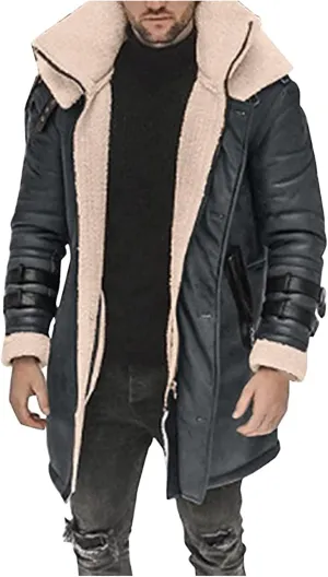 RTRDE Mens Casual Faux Fur Shearling Coat Winter Warm Jacket Windbreaker Overcoat Peacoat Long Jackets Fashion, M-5XL