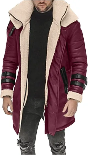 RTRDE Mens Casual Faux Fur Shearling Coat Winter Warm Jacket Windbreaker Overcoat Peacoat Long Jackets Fashion, M-5XL