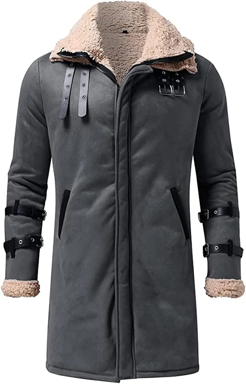 RTRDE Mens Casual Faux Fur Shearling Coat Winter Warm Jacket Windbreaker Overcoat Peacoat Long Jackets Fashion, M-5XL