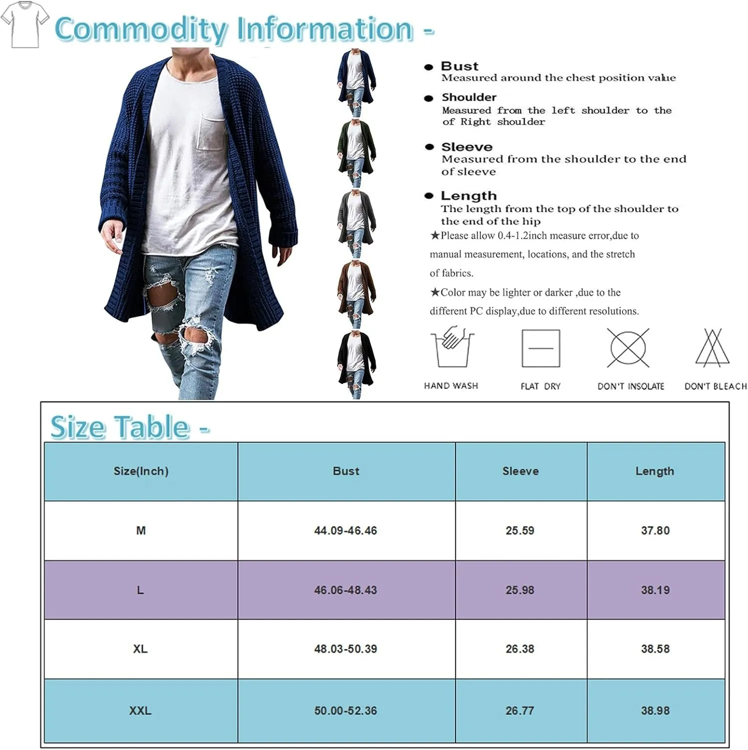 RTRDE Men's Coat Long Cardigan Jacket Trench Coat Fall Winter Outwear Coats For Men, M-2XL