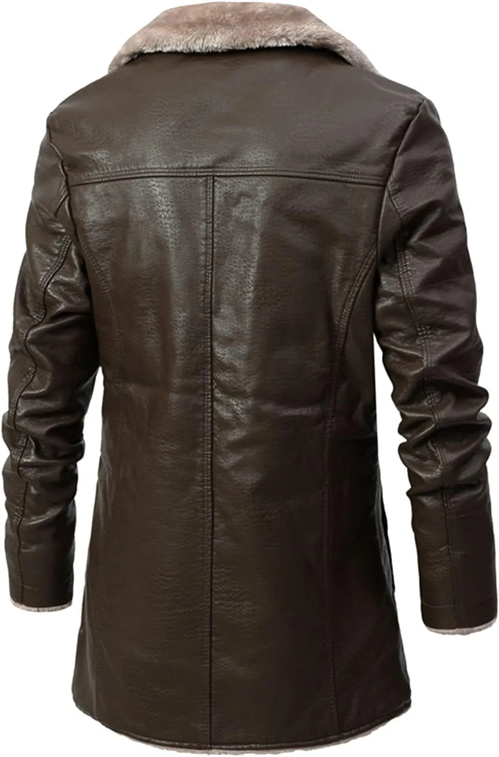 RTRDE Mens Faux Leather Coat Lapel Collar Sherpa Lined Jacket Winter Warm Pea Coat Work Jacket, XL-4XL