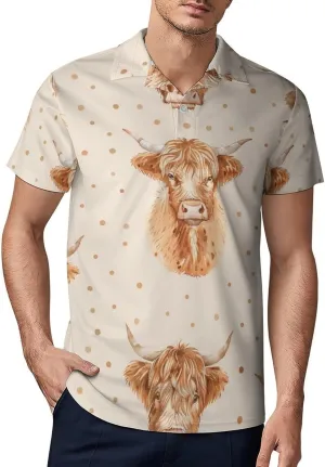 Scottish Highland Cow Men's Polo-Shirt Regular-Fit Short Sleeve Sports Quick Dry Golf Tennis T-Shirt