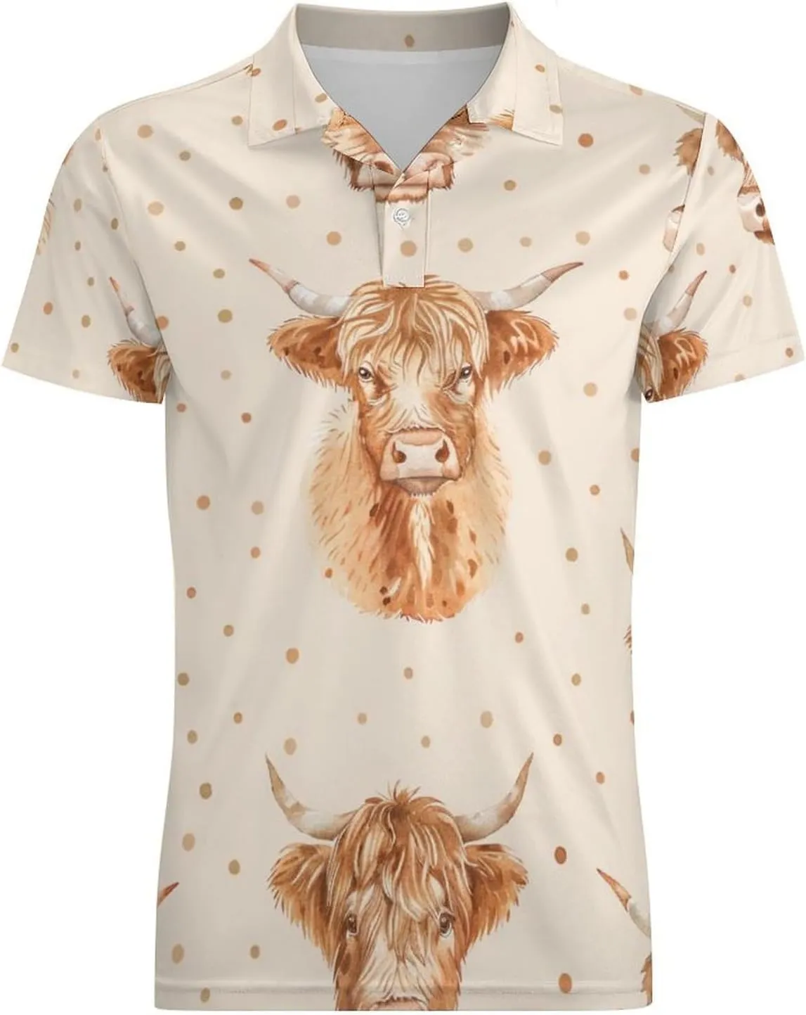 Scottish Highland Cow Men's Polo-Shirt Regular-Fit Short Sleeve Sports Quick Dry Golf Tennis T-Shirt