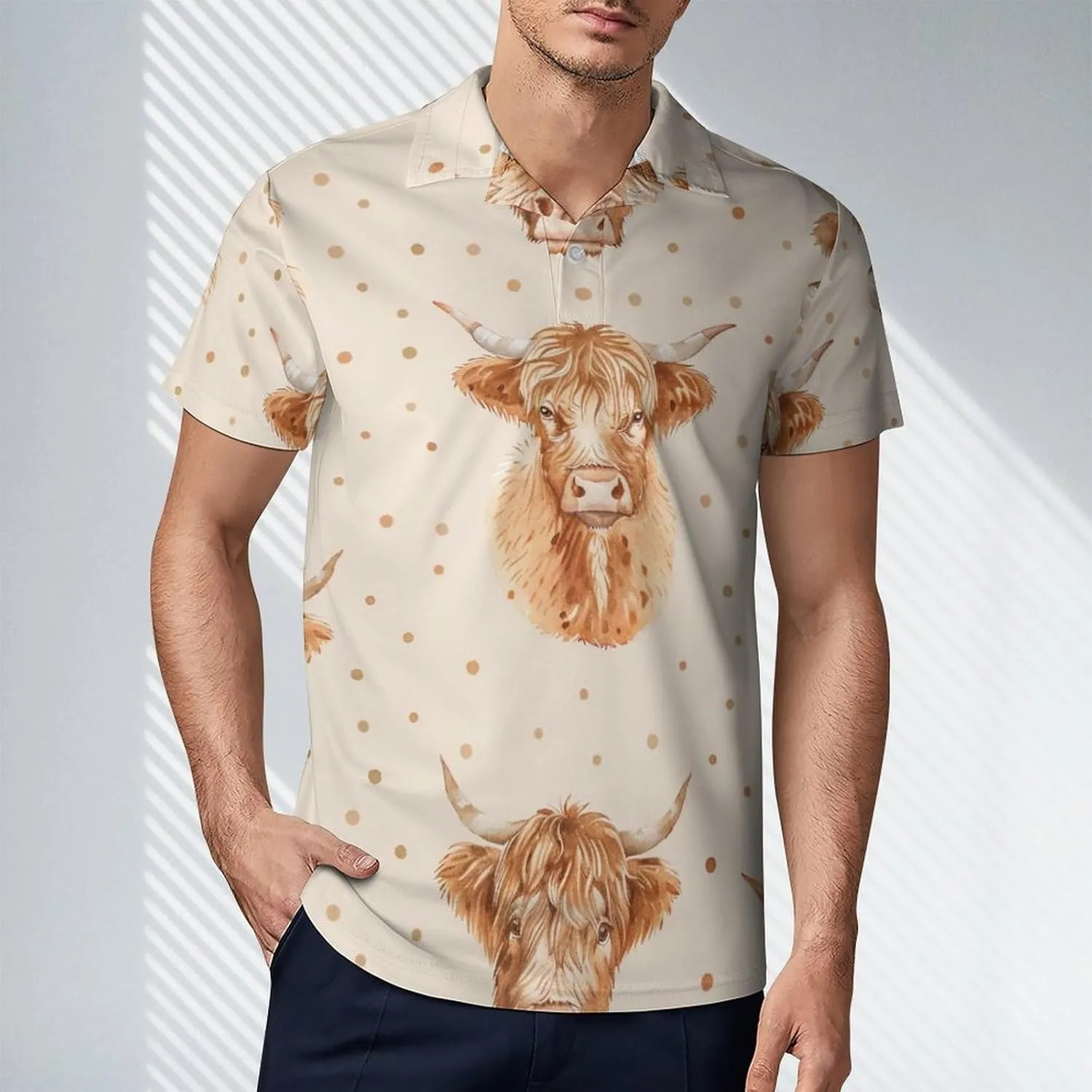 Scottish Highland Cow Men's Polo-Shirt Regular-Fit Short Sleeve Sports Quick Dry Golf Tennis T-Shirt