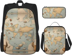 Sea Shell Print Stylish Travel Backpack And Lunch Box Set,600d Oxford Fabric,With Insulated Lunch Bag