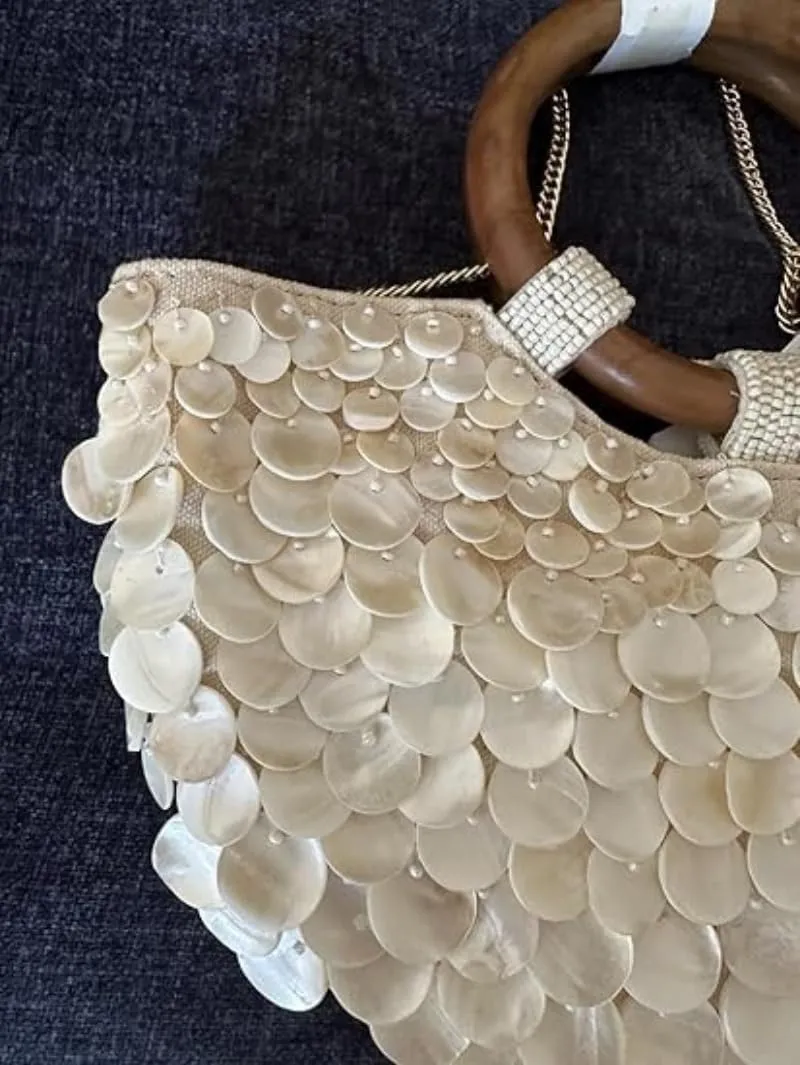 Shell Beaded Clutch Purse for Women,Summer Handmade Sequin Totes,Luxury Evening Top Handle Bag For Beach Wed Vacation