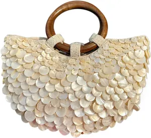 Shell Purse Pearl Bag,Summer Beach Clutch Purse Handmade Sequin Beaded Totes Evening Bag Top Handle for Wedding Party