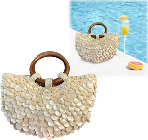 Shell Purse Pearl BagSummer Shell Beaded PursesBeaded Purse For WomenHandmade Evening Bag Top Handle Totes For Beach Wedding Party Vacation