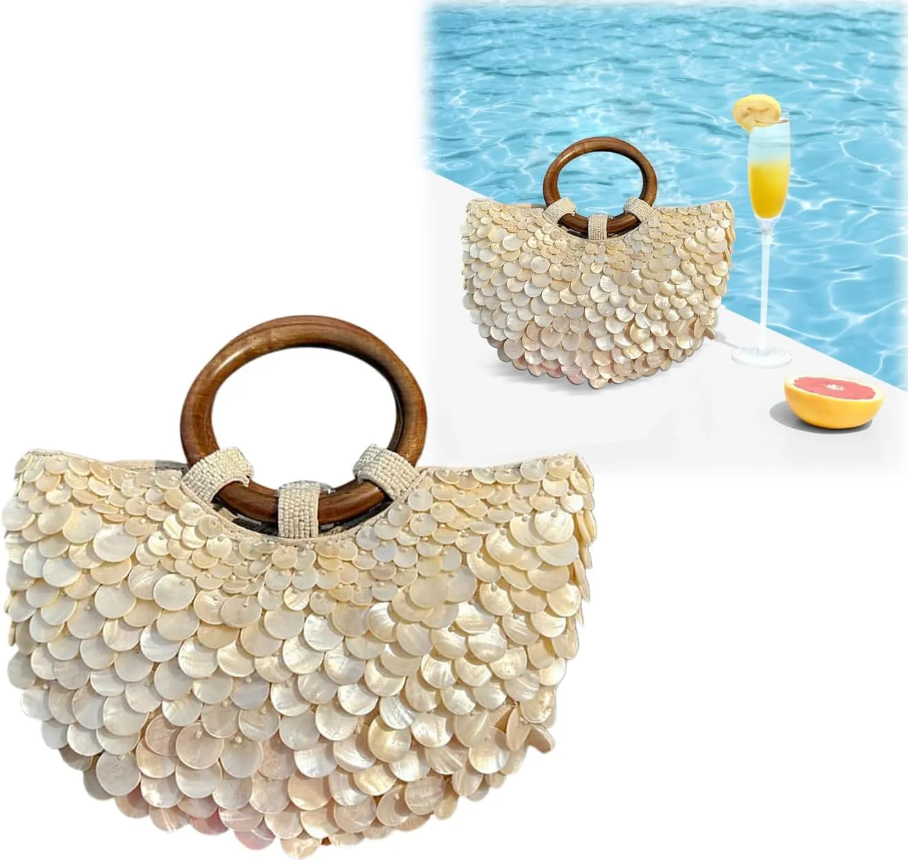 Shell Purse Pearl BagSummer Shell Beaded PursesBeaded Purse For WomenHandmade Evening Bag Top Handle Totes For Beach Wedding Party Vacation
