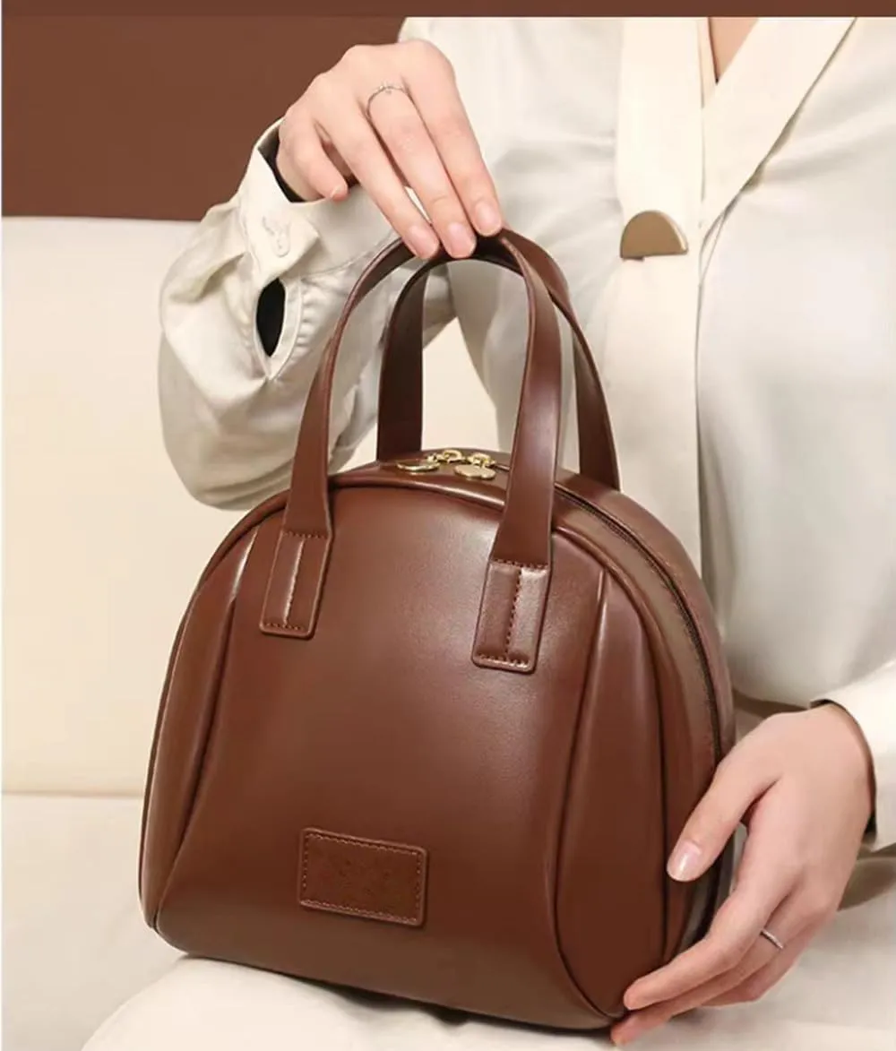 Shell Shaped Cosmetic Bag, Multi Layered Shell Shaped Cosmetic Bag, Pu Toiletry Bag With Handle, For Travel (Coffee)