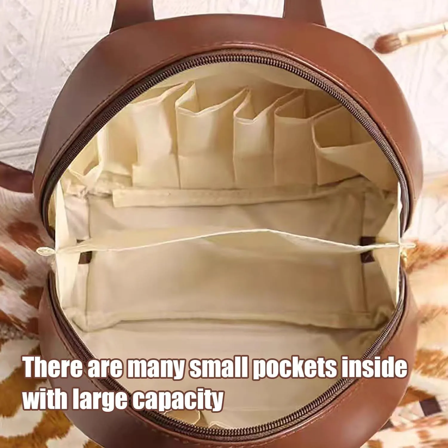 Shell Shaped Cosmetic Bag, Multi Layered Shell Shaped Cosmetic Bag, Pu Toiletry Bag With Handle, For Travel (Coffee)