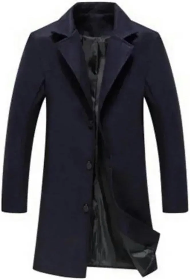 Single Breasted Lapel Long Coat Jacket Autumn Winter Casual Overcoat Trench Men's Woolen Coats Solid Color