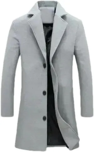 Single Breasted Lapel Long Coat Jacket Autumn Winter Casual Overcoat Trench Men's Woolen Coats Solid Color