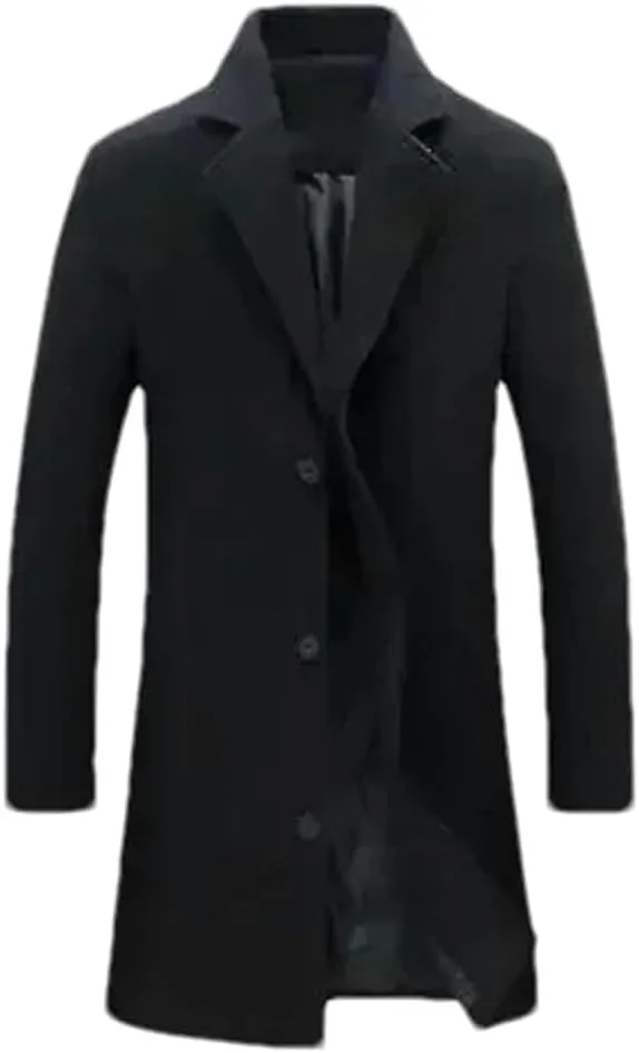 Single Breasted Lapel Long Coat Jacket Autumn Winter Casual Overcoat Trench Men's Woolen Coats Solid Color