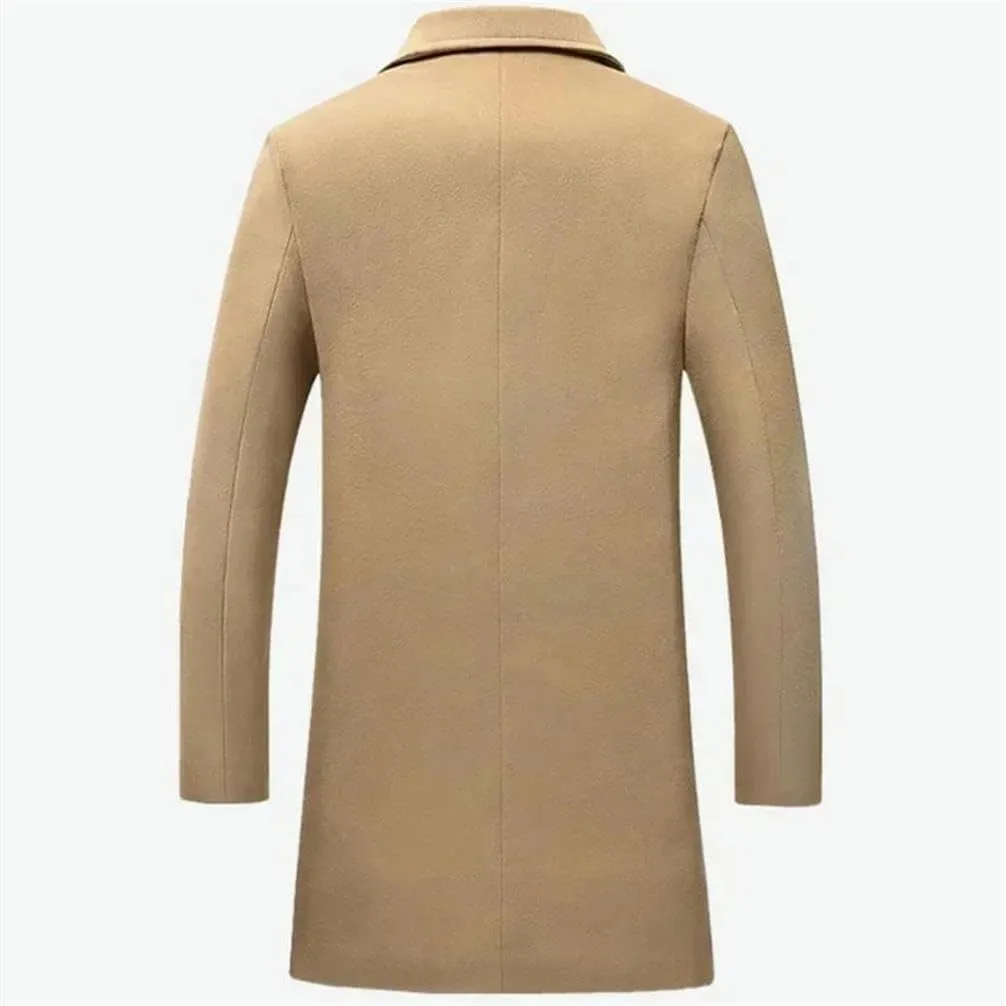 Single Breasted Lapel Long Coat Jacket Autumn Winter Casual Overcoat Trench Men's Woolen Coats Solid Color