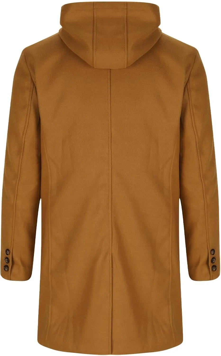 Sinzelimin Men's Hooded Windbreaker Jacket Fall Winter Fashion Wool Trench Coat Button Shawl Collar Mid-Length Outwear Jacket
