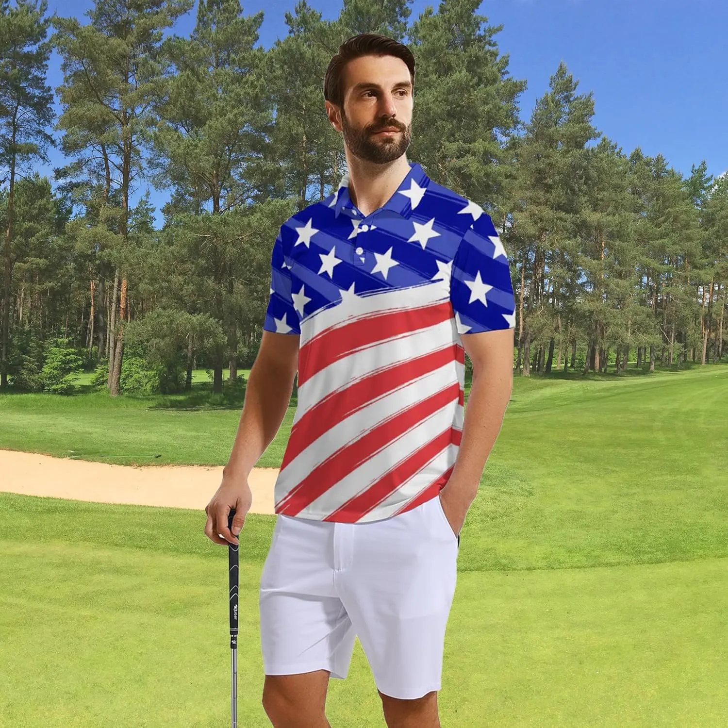 SKYNORA Golf Shirts for Men, Polo Shirts Short Sleeve Moisture Wicking Quick Dry Performance Print Golf Polo Shirts for Men