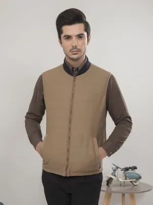 SLEEVELESS  QUILTED  DARK KHAKI JACKET