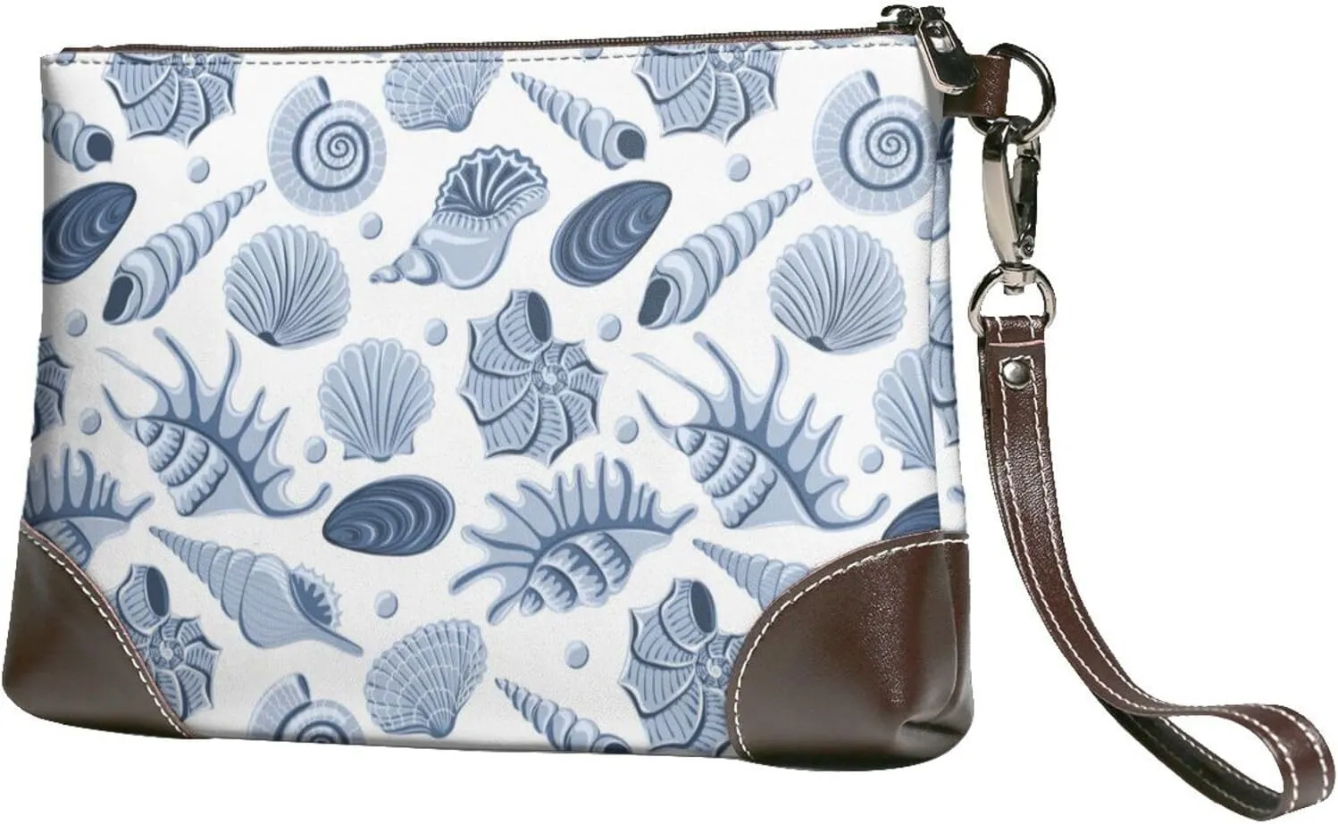 Small Clutch Purses for Women - Gray Conch Shell Leather Wristlet Wallets for Women with Wrist Strap