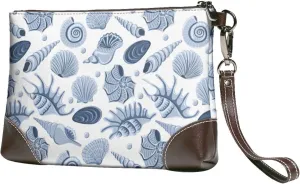 Small Clutch Purses for Women - Gray Conch Shell Leather Wristlet Wallets for Women with Wrist Strap