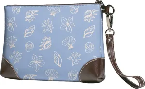 Small Clutch Purses for Women - Sea shell ocean beach Leather Wristlet Wallets for Women with Wrist Strap